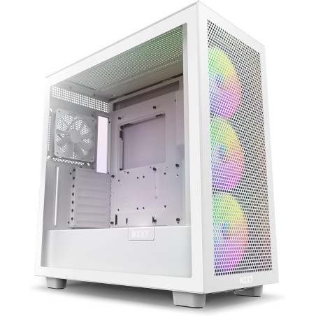 NZXT H7 Flow RGB Blanc - CM-H71FW-R1 - Boîtier Gaming Compact – Airflow élevé – Panneau latéral en Verre trempé – Cable Manageme