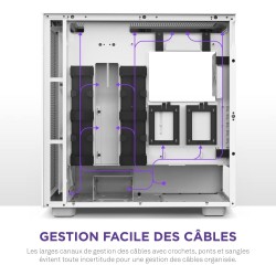 NZXT H7 Flow RGB Blanc - CM-H71FW-R1 - Boîtier Gaming Compact – Airflow élevé – Panneau latéral en Verre trempé – Cable Manageme