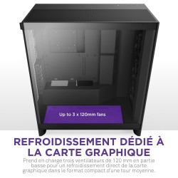 NZXT H7 Flow - Boîtier PC ATX Moyen Format - Refroidissement Optimal - 3 Ventilateurs 120 mm - Radiateur 420 mm - Gestion des câ