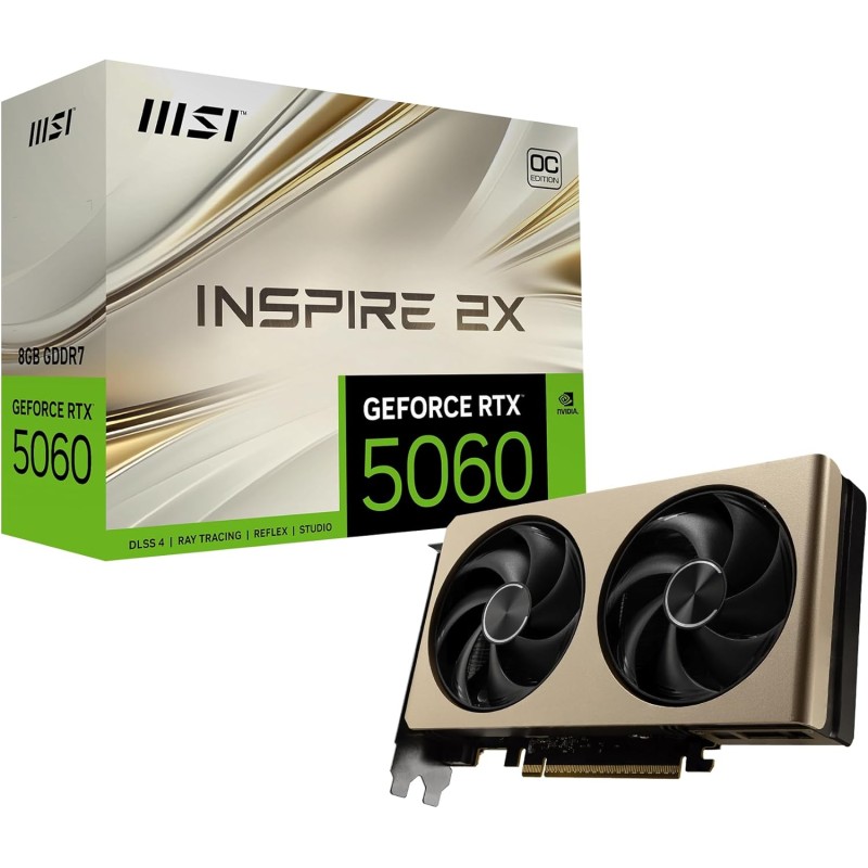 MSI NVIDIA GeForce RTX 5060 8G Inspire 2X OC Carte Graphique 8 Go GDDR7 (28 Gb/s/128 Bits), Refroidissement à Double Ventilateur