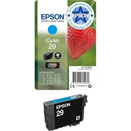 Epson 29 Fraise Cyan, Cartouche d'encre d'origine,XP-235 XP-243 XP-245 XP-247 XP-255, XP-257 XP-332 XP-335 XP-342 XP-345 XP-352 