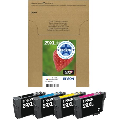 Epson EasyMail Multipack 29XL Fraise, Cartouches d'encre d'origine XL Haute Capacité, 4 couleurs: Noir, Cyan, Magenta, Jaune, Fo