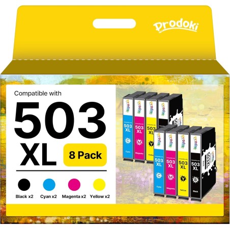503XL 503 XL Paquet de 8 Cartouche d'encre pour Epson 503 XL Multicouleur Compatibles avec Epson XP-5200 XP-5205 Workforce WF-29