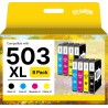 503XL 503 XL Paquet de 8 Cartouche d'encre pour Epson 503 XL Multicouleur Compatibles avec Epson XP-5200 XP-5205 Workforce WF-29