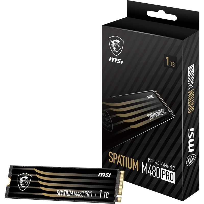 MSI SPATIUM M480 Pro PCIe 4.0 NVMe M.2 1TB - Disque SSD Interne 1 to, PCIe 4.0 NVMe M.2, Lecture 7400 MB/s & Écriture 6000 MB/s,