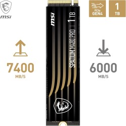 MSI SPATIUM M480 Pro PCIe 4.0 NVMe M.2 1TB - Disque SSD Interne 1 to, PCIe 4.0 NVMe M.2, Lecture 7400 MB/s & Écriture 6000 MB/s,