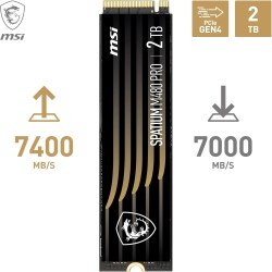 MSI SPATIUM M480 Pro PCIe 4.0 NVMe M.2 2TB - Disque SSD Interne 2 to, PCIe 4.0 NVMe M.2, Lecture 7400 MB/s & Écriture 7000 MB/s,