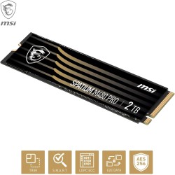 MSI SPATIUM M480 Pro PCIe 4.0 NVMe M.2 2TB - Disque SSD Interne 2 to, PCIe 4.0 NVMe M.2, Lecture 7400 MB/s & Écriture 7000 MB/s,