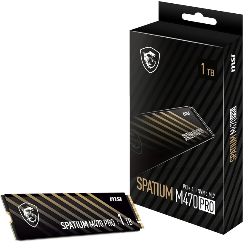 MSI SPATIUM M470 Pro SSD 1TB - Disque SSD Interne 1 to, PCIe 4.0 NVMe M.2, Lecture 6000 MB/s & Écriture 4500 MB/s, 3D NAND, Sécu
