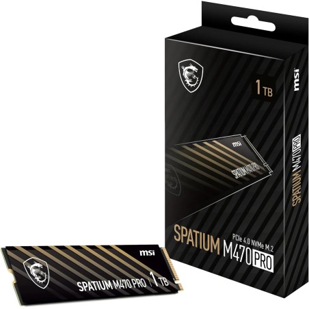 MSI SPATIUM M470 Pro SSD 1TB - Disque SSD Interne 1 to, PCIe 4.0 NVMe M.2, Lecture 6000 MB/s & Écriture 4500 MB/s, 3D NAND, Sécu