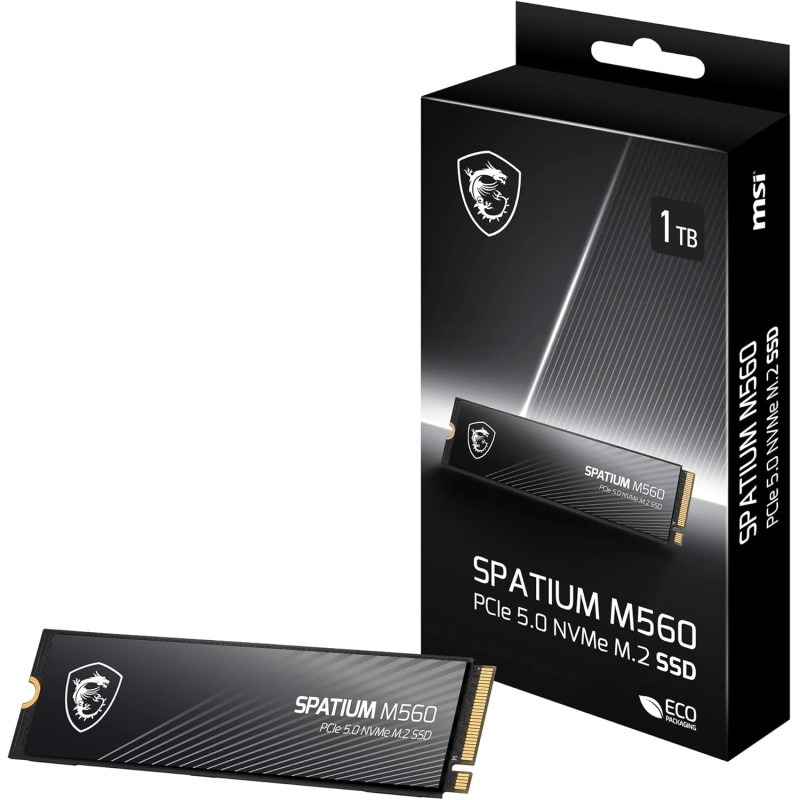 MSI SPATIUM M560 SSD 1TB - Disque SSD Interne 1 to PCIe 5.0 NVMe M.2, Lecture 10200 MB/s, Écriture 8400 MB/s, 3D NAND, Sécurité 