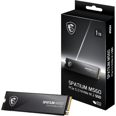 MSI SPATIUM M560 SSD 1TB - Disque SSD Interne 1 to PCIe 5.0 NVMe M.2, Lecture 10200 MB/s, Écriture 8400 MB/s, 3D NAND, Sécurité 