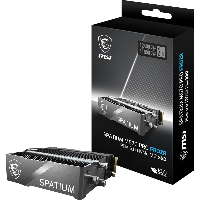 MSI SPATIUM M570 Pro PCIe 5.0 NVMe M.2 2TB FROZR - Disque SSD Interne 2 to avec radiateur, PCIe 5.0 NVMe M.2, Lecture 12400 MB/s