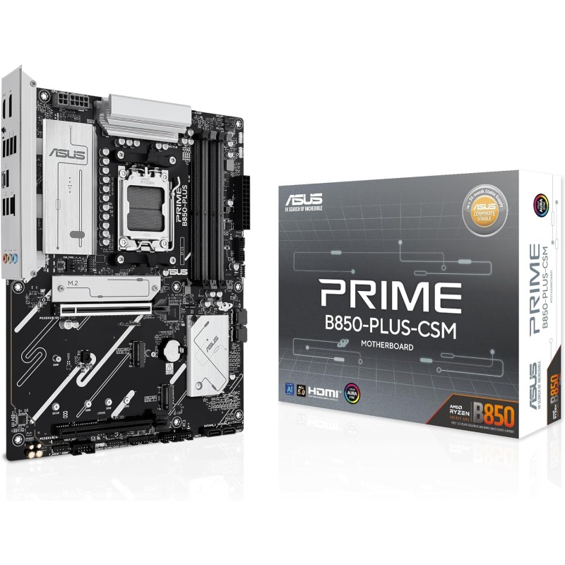 ASUS Prime B850-PLUS-CSM - Carte mère AMD ATX, 8+2+1 Phases d’Alimentation, DDR5, PCIe 5.0, 3 emplacements M.2, Wi-FI 6E, Ethern