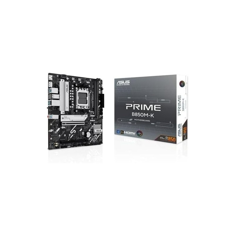 ASUS Prime B850M-K - Carte mère AMD Micro-ATX, 8+2+1 Phases d’Alimentation, DDR5, PCIe 5.0, 2 emplacements M.2, Ethernet Realtek