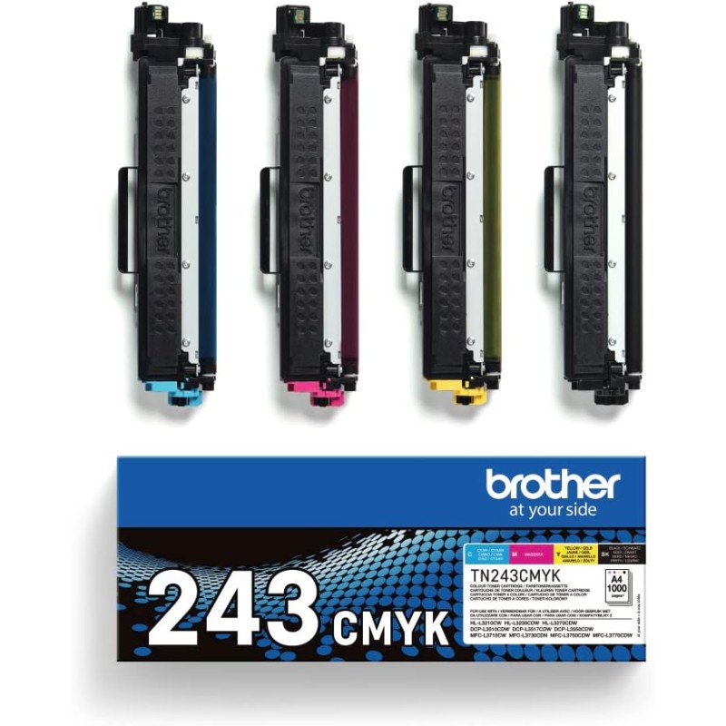 Brother TN-243CMYK Cartouche de Toner Original Imprime jusqu'à 1000 Pages, Cyan, Magenta, Jaune, Noir