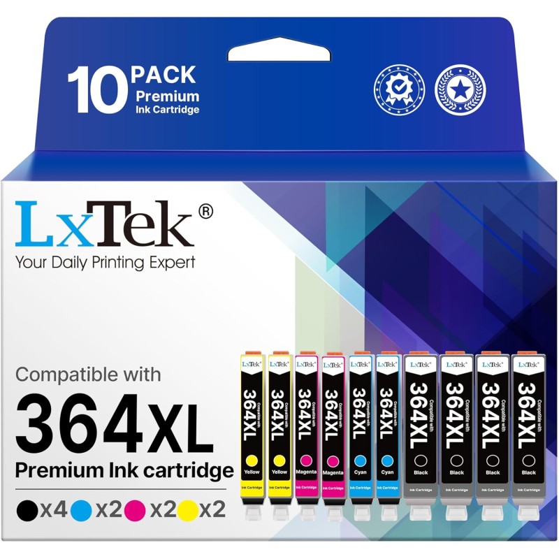 LxTek Compatible Cartouches d'encre Remplacement pour HP 364 364XL pour Photosmart 5510 5520 6510 6520 7510 7520 B109a Deskjet 3