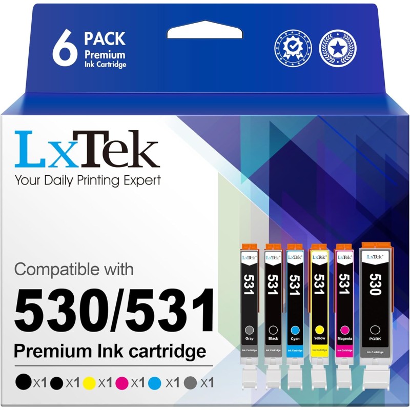 Lxtek cartouche pgi-530 cli-531 compatible pour canon 530 531 pgi-530 cli-531 cartouches d'encre pour canon ts8750 ts8751 (1 pgb