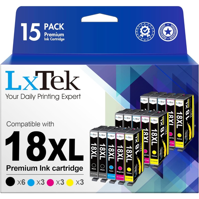 LxTek Compatible Cartouches d'encre Remplacement pour Epson 18XL pour Expression Home XP-322 XP-215 XP-205 XP-225 XP-305 XP-325 