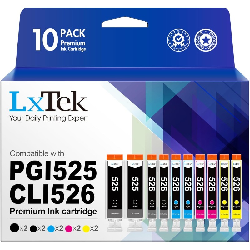 LxTek Compatible Cartouches d'encre Remplacement pour Canon 525 526 pour PIXMA MG5150 MG5350 MG6150 IX6550 MX715 MX885 MX895 IP4