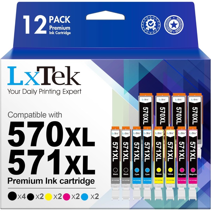 LxTek PGI-570XL CLI-571XL Cartouches d'encre Compatible pour Canon 570 571 XL pour Canon TS5050 pour Pixma MG5750 TS5055 MG5753 