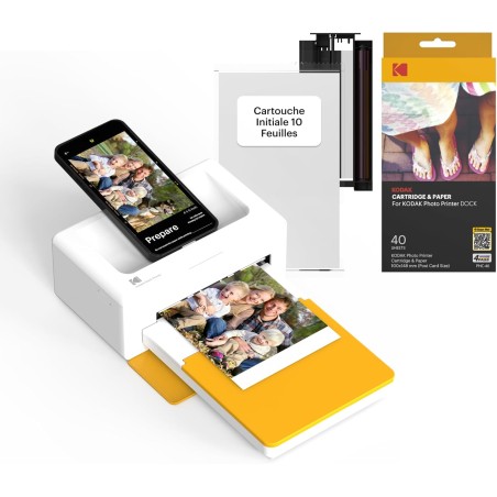 Kodak Dock Plus 4Pass Imprimante Photo (10x15cm) + Paquet avec 90 Papier Photo (10 Feuilles Initiales + Paquet de 80 Feuilles)