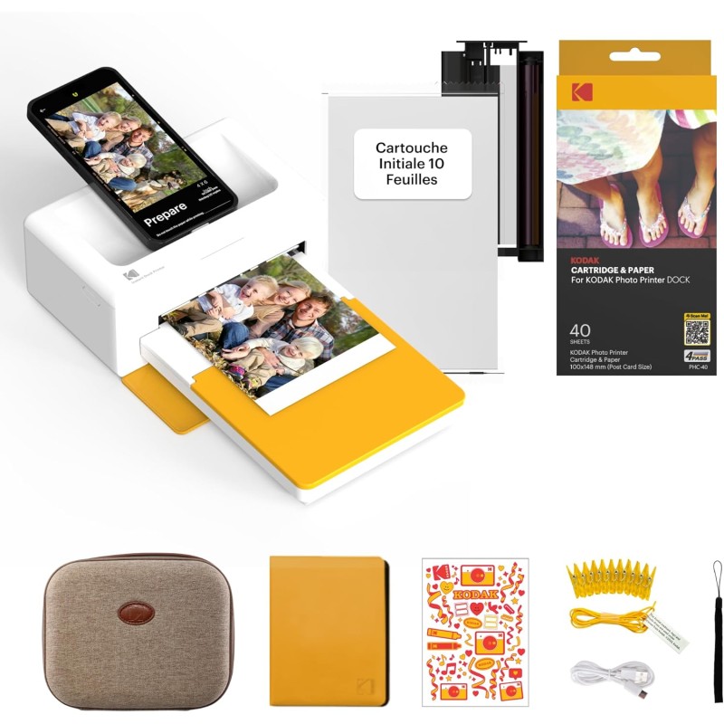Kodak Dock Plus 4Pass Imprimante Photo (10x15cm) + Pack d'accessoires avec 90 Papier Photo (10 Feuilles Initiales + Paquet de 80