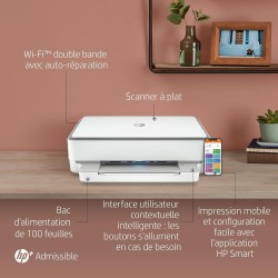 HP Envy 6020e Imprimante tout en un - Jet d'encre couleur – 3 mois d'Instant Ink inclus avec HP+ (Photocopie, Scan, Impression, 