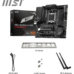 MSI Pro B650M-A WiFi Carte Mère, Micro-ATX - pour Processeurs AMD Ryzen 9000, 8000 et 7000, AM5 - DDR5 Memory Boost 6400+MHz/OC,