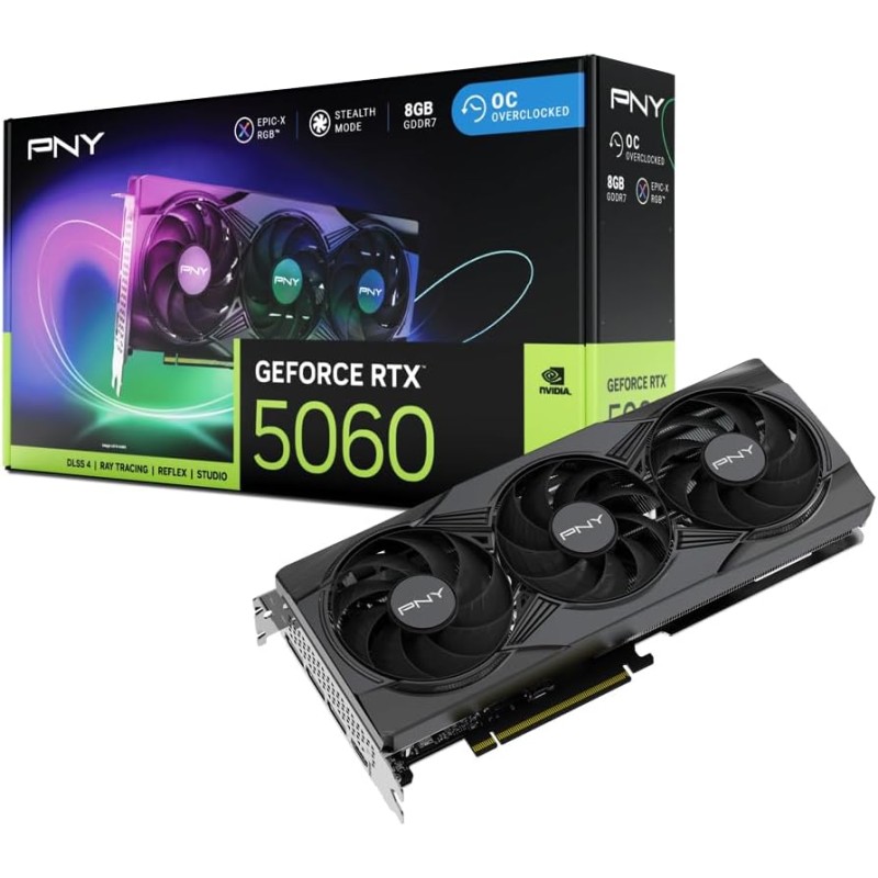 PNY Carte Graphique GEFORCE RTX™ 5060 8GB ARGB Overclocked Triple Fan DLSS 4
