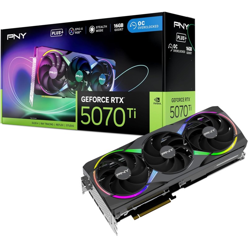 PNY Carte Graphique GEFORCE RTX™ 5070 Ti 16Go ARGB Overclocked Triple Fan Plus DLSS 4