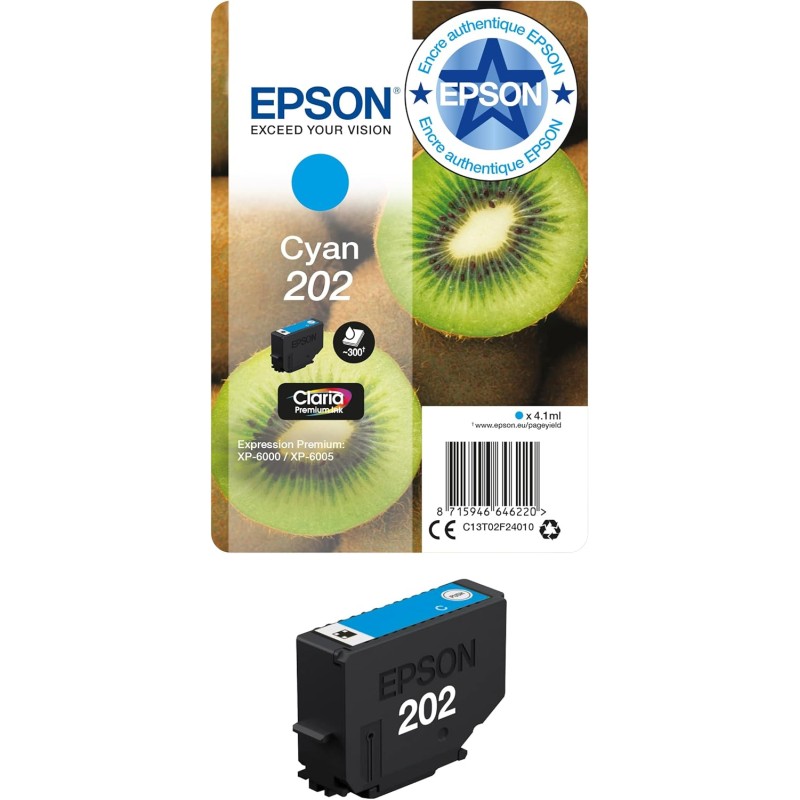 Epson Cartouche d'encre d'origine Pack de 1 pièce 202 cyan Amazon Dash Replenishment est prêt