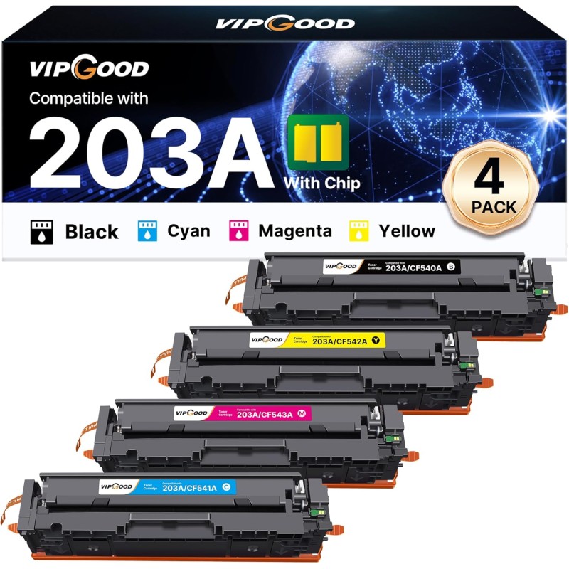 VIPGOOD 203A Cartouches de Toner Compatible pour HP 203A CF540A 203X Toner pour Laserjet Pro MFP M281fdw M281fdn M280nw M254dw M