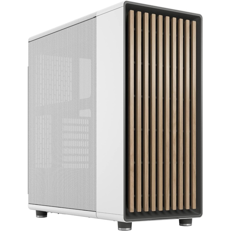 Fractal design north chalk blanc - boîtier pc gaming moyen tour atx à flux d'air – façade en chêne – panneaux latéraux en maille