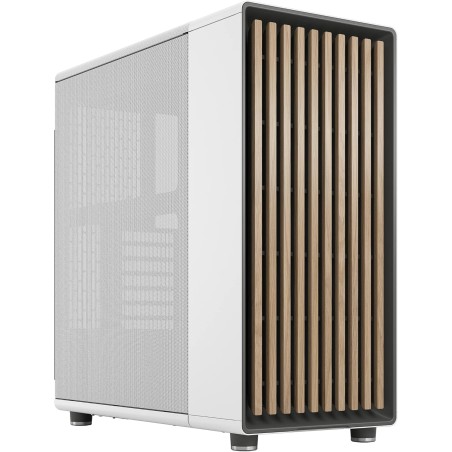 Fractal design north chalk blanc - boîtier pc gaming moyen tour atx à flux d'air – façade en chêne – panneaux latéraux en maille