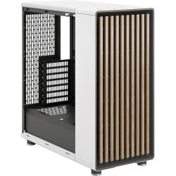 Fractal design north chalk blanc - boîtier pc gaming moyen tour atx à flux d'air – façade en chêne – panneaux latéraux en maille