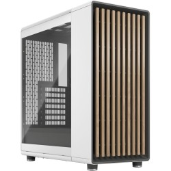 Fractal design north chalk blanc tempered glass clear - boîtier pc gaming moyen tour atx à flux d'air – façade en chêne – pannea