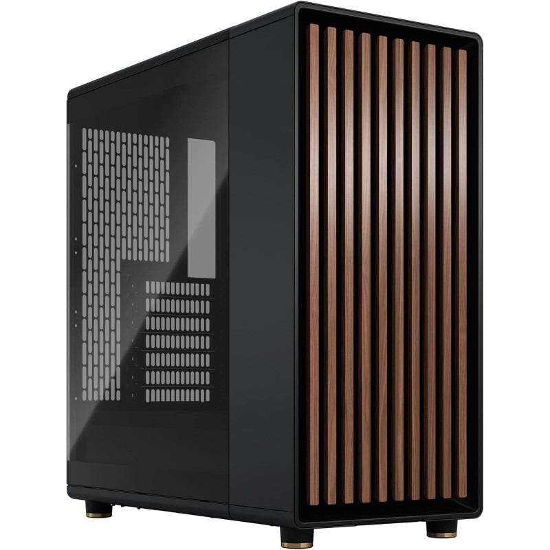 Fractal design north charcoal noir tempered glass dark - façade en bois de noyer – panneau latéral en verre – deux ventilateurs 