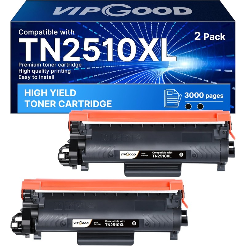 VIPGOOD TN2510 TN2510XL Cartouche de Toner Compatible pour Brother TN2510 TN2510XL pour Brother DCP-L2627DWE DCP-L2620DW MFC-L28