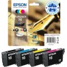 Epson Multipack 16 Stylo Plume, Cartouches d'encre d'origine, 4 couleurs: Noir, Cyan, Magenta, Jaune, WF-2010W WF-2510WF WF-2530