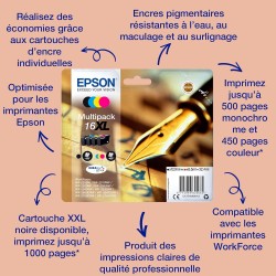 Epson Multipack 16 Stylo Plume, Cartouches d'encre d'origine, 4 couleurs: Noir, Cyan, Magenta, Jaune, WF-2010W WF-2510WF WF-2530