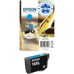 Epson 16XL Stylo Plume Cyan, Cartouche d'encre d'origine XL Haute capacité, WF-2010W WF-2510WF WF-2520NF WF-2530WF WF-2540WF WF-