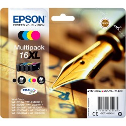 Epson Multipack 16XL Stylo Plume, Cartouches d'encre d'origine XL Haute capacité, 4 couleurs: Noir, Cyan, Magenta, Jaune, WF-201