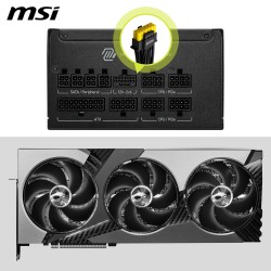 Msi mag a1000gls pcie5 alimentation pc, 1000w, atx, 80 plus or, atx 3.1, compatible pcie 5.1, connecteur natif 12v-2x6 bicolore,