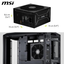 Msi mag a1000gls pcie5 alimentation pc, 1000w, atx, 80 plus or, atx 3.1, compatible pcie 5.1, connecteur natif 12v-2x6 bicolore,