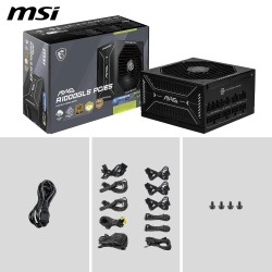 Msi mag a1000gls pcie5 alimentation pc, 1000w, atx, 80 plus or, atx 3.1, compatible pcie 5.1, connecteur natif 12v-2x6 bicolore,