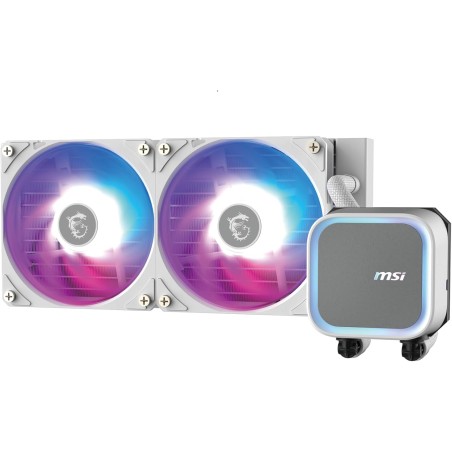 Msi mag coreliquid a13 240 blanc watercooling aio - couverture complète du cpu, design du circuit d'eau amélioré, argb, cyclobla