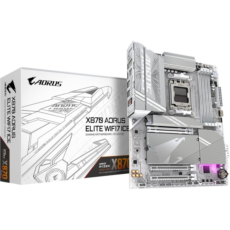 GIGABYTE Carte mère X870 A Elite WIFI7 Ice - Prend en Charge Les processeurs AMD Ryzen 9000, VRM numérique 16+2+2 Phases, jusqu'