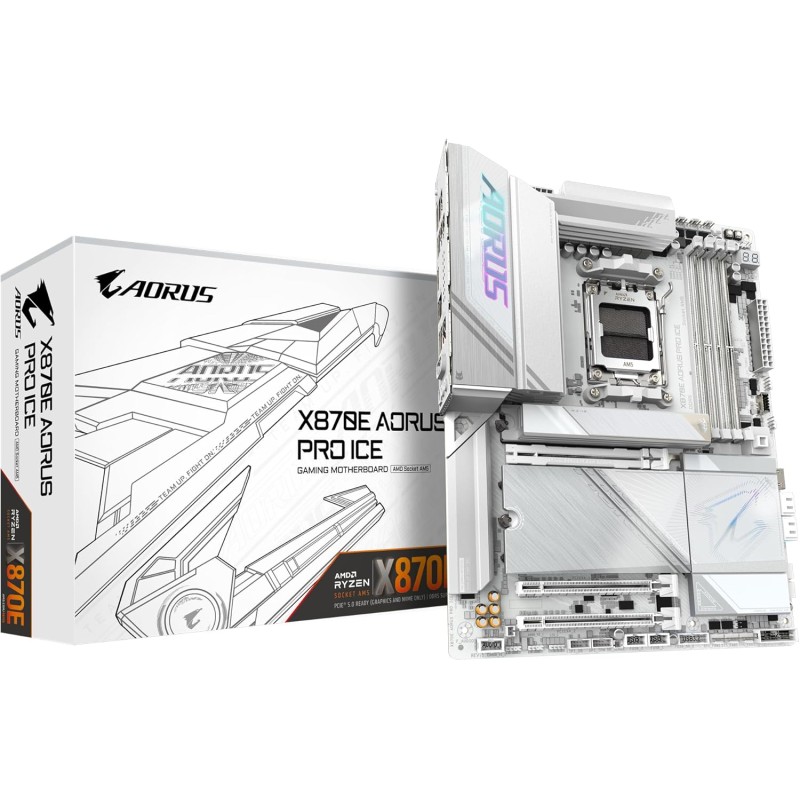 GIGABYTE Carte mère X870E AORUS Pro Ice - Prend en Charge Les processeurs AMD Ryzen 9000, VRM numérique 16+2+2 Phases, jusqu'à 8