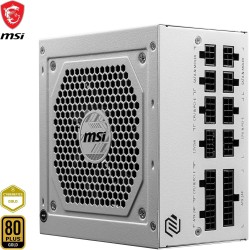 Msi mag a850gl pcie5 blanc alimentation, 850w, 80 plus gold, entièrement modulaire, atx 3.0, support gpu pcie 5.0, ventilateur f